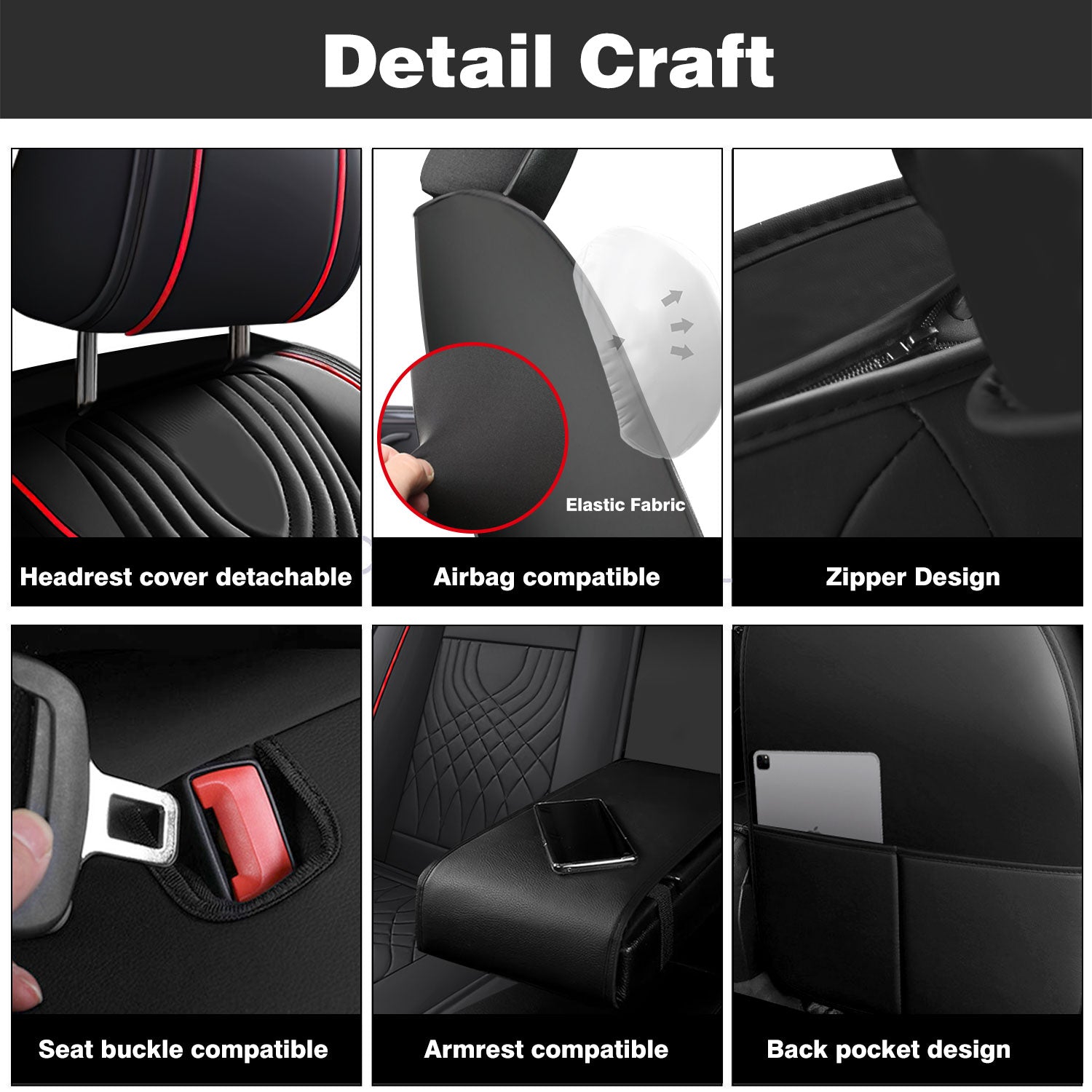 Universal Leather Car Seat Covers Set Airbag Compatible, Premium Faux Leather Water Resistant Automotive Accessories
