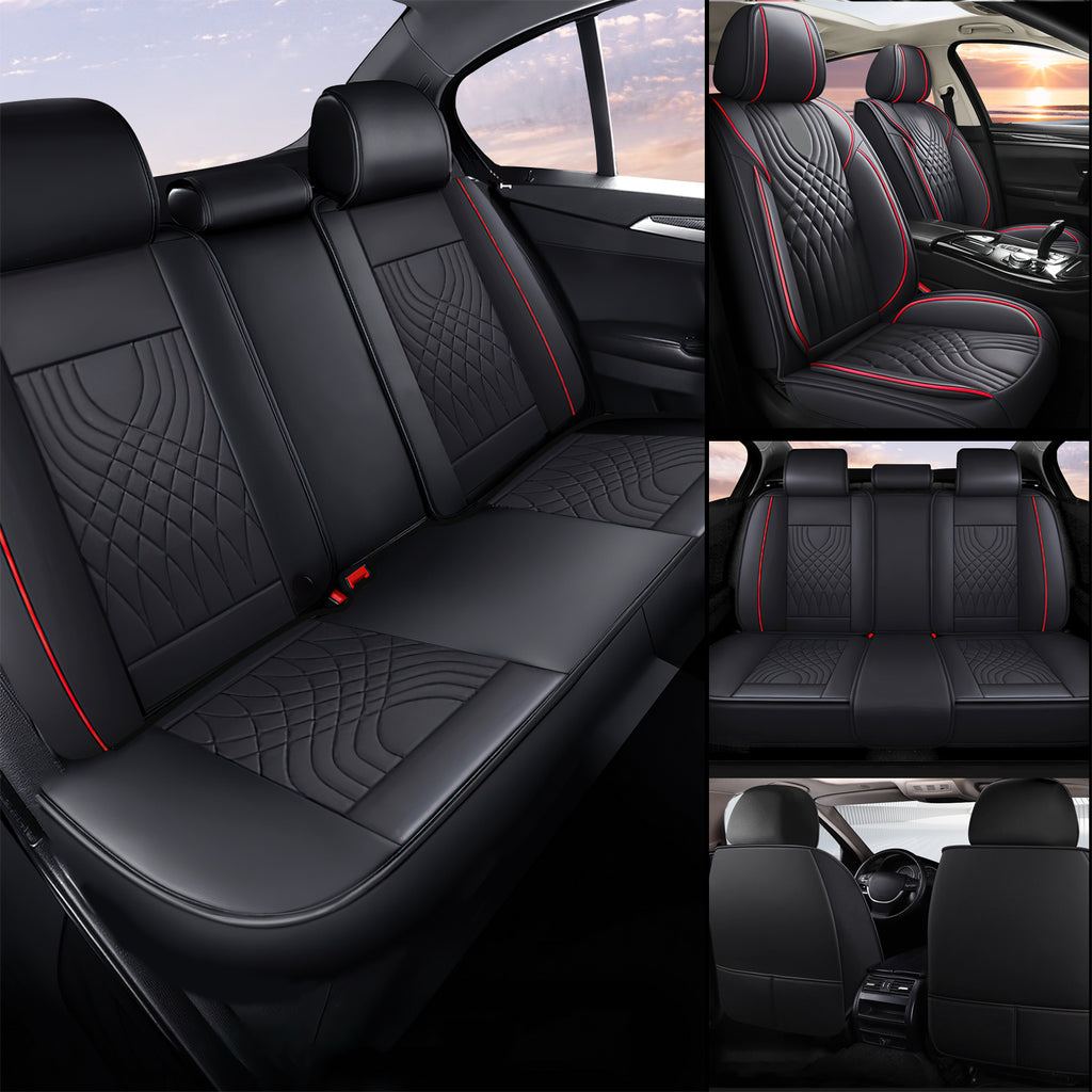 Universal Leather Car Seat Covers Set Airbag Compatible, Premium Faux Leather Water Resistant Automotive Accessories
