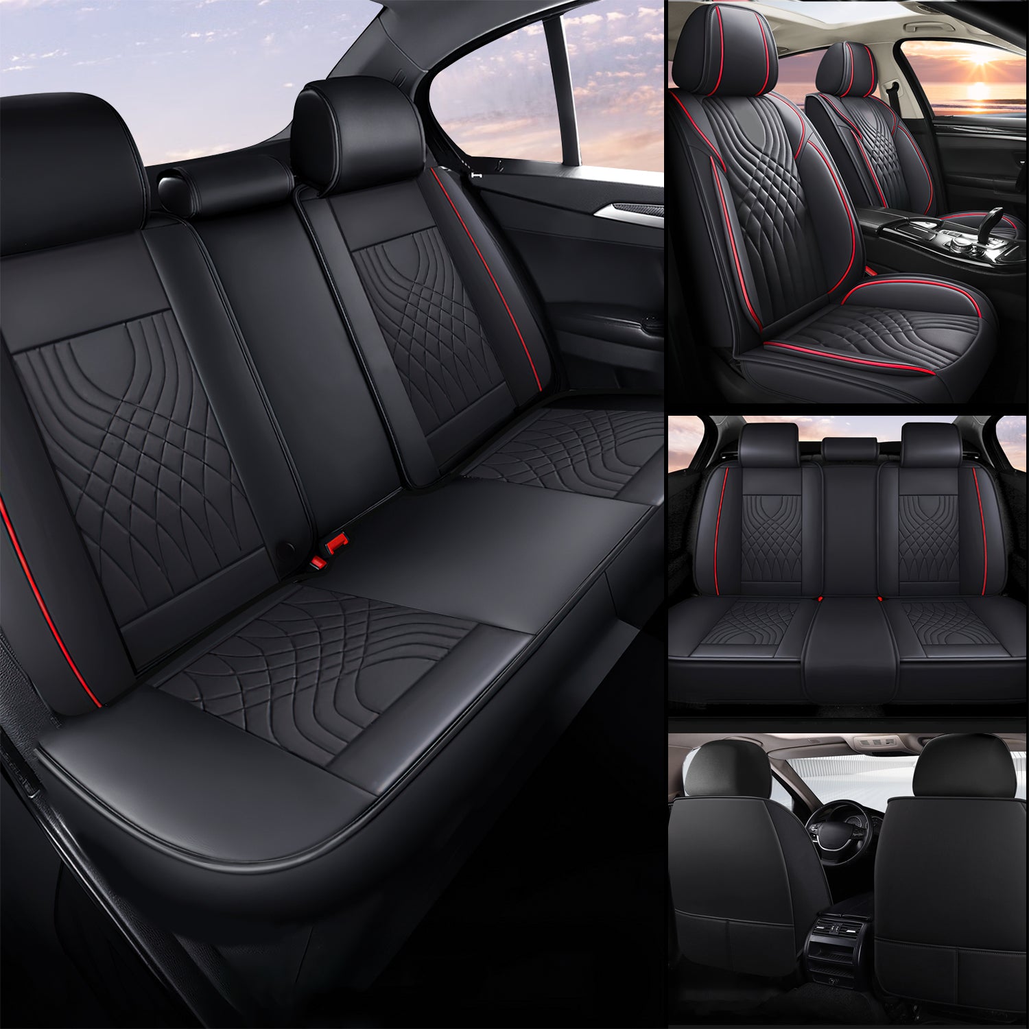 Universal Leather Car Seat Covers Set Airbag Compatible, Premium Faux Leather Water Resistant Automotive Accessories