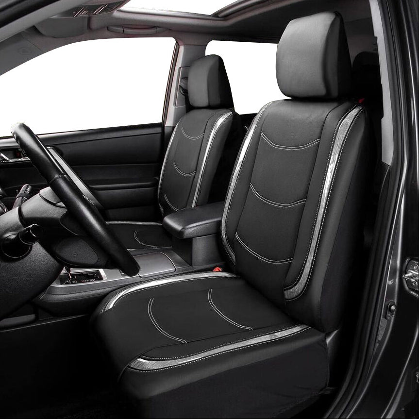 Universal Car Seat Covers Full Set PU Leather & Mesh Material Airbag Compatible, for Sedans SUVs Vans