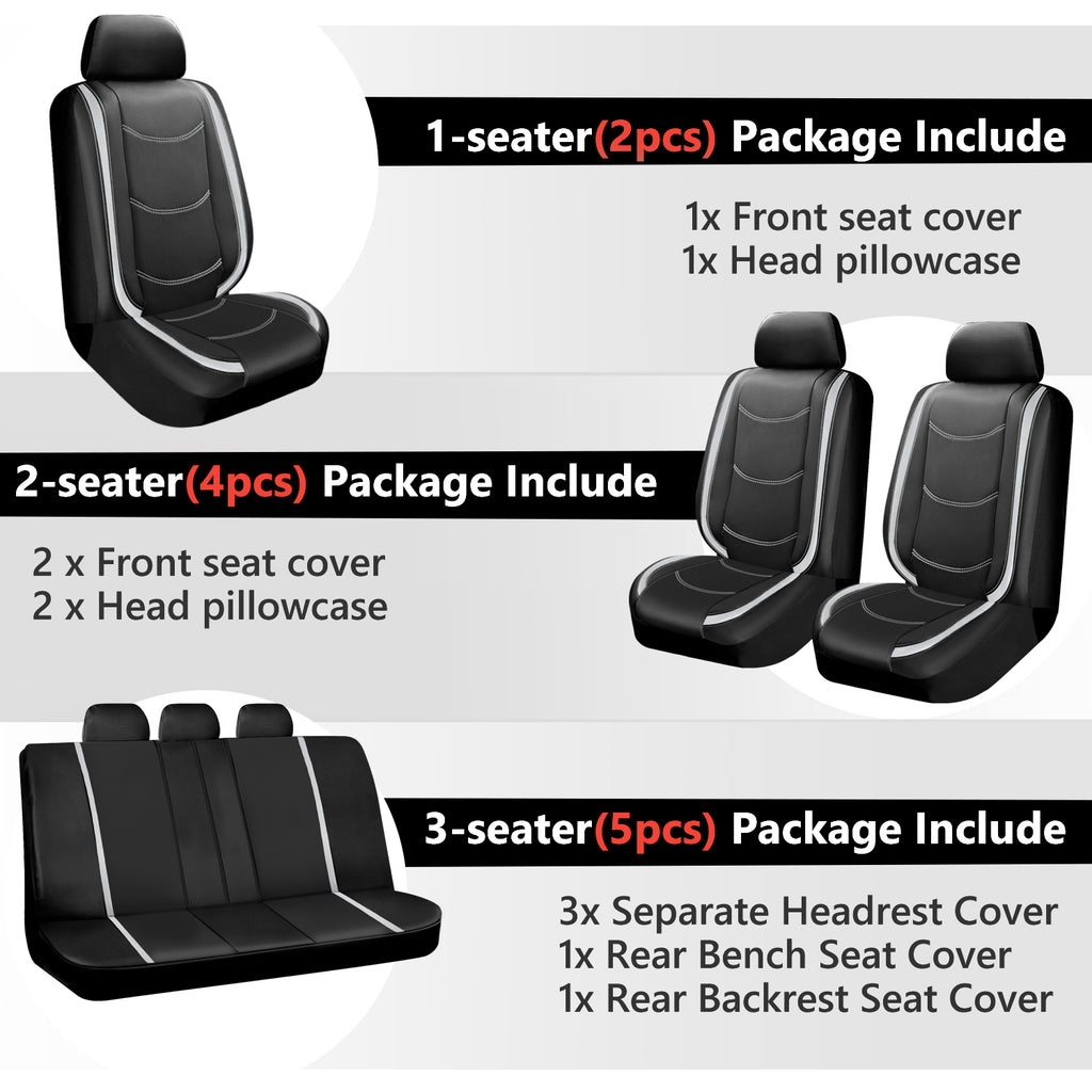Universal Car Seat Covers Full Set PU Leather & Mesh Material Airbag Compatible, for Sedans SUVs Vans