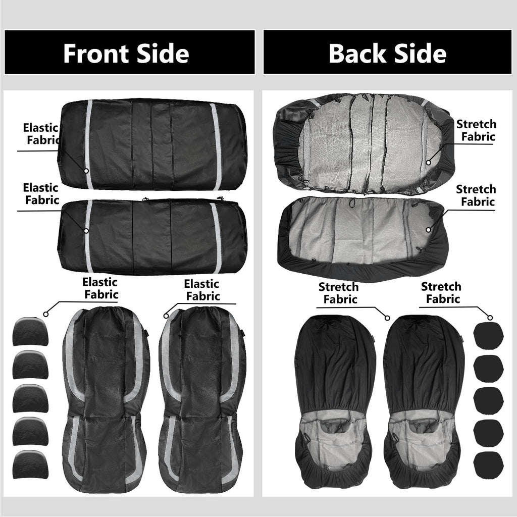 Universal Car Seat Covers Full Set PU Leather & Mesh Material Airbag Compatible, for Sedans SUVs Vans