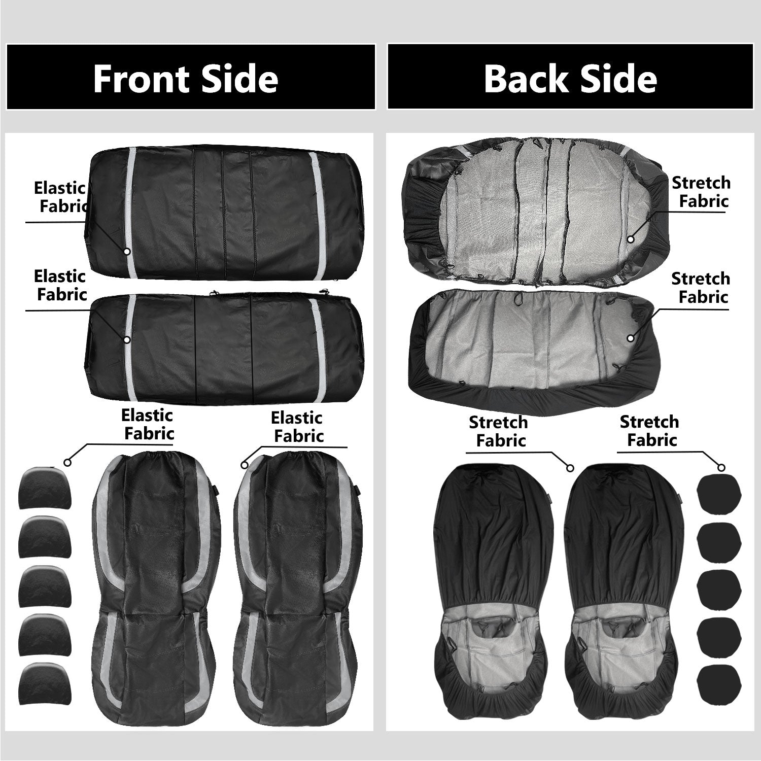 Universal Car Seat Covers Full Set PU Leather & Mesh Material Airbag Compatible, for Sedans SUVs Vans