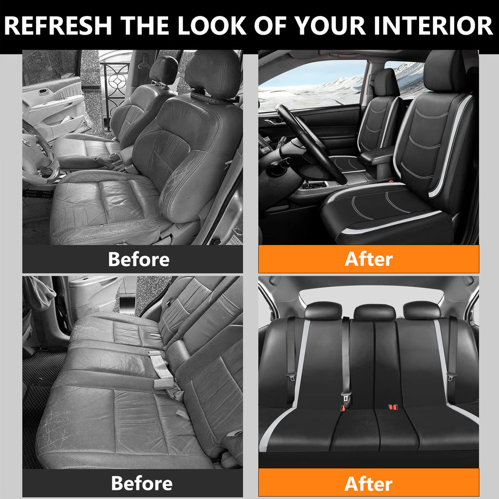 Universal Car Seat Covers Full Set PU Leather & Mesh Material Airbag Compatible, for Sedans SUVs Vans