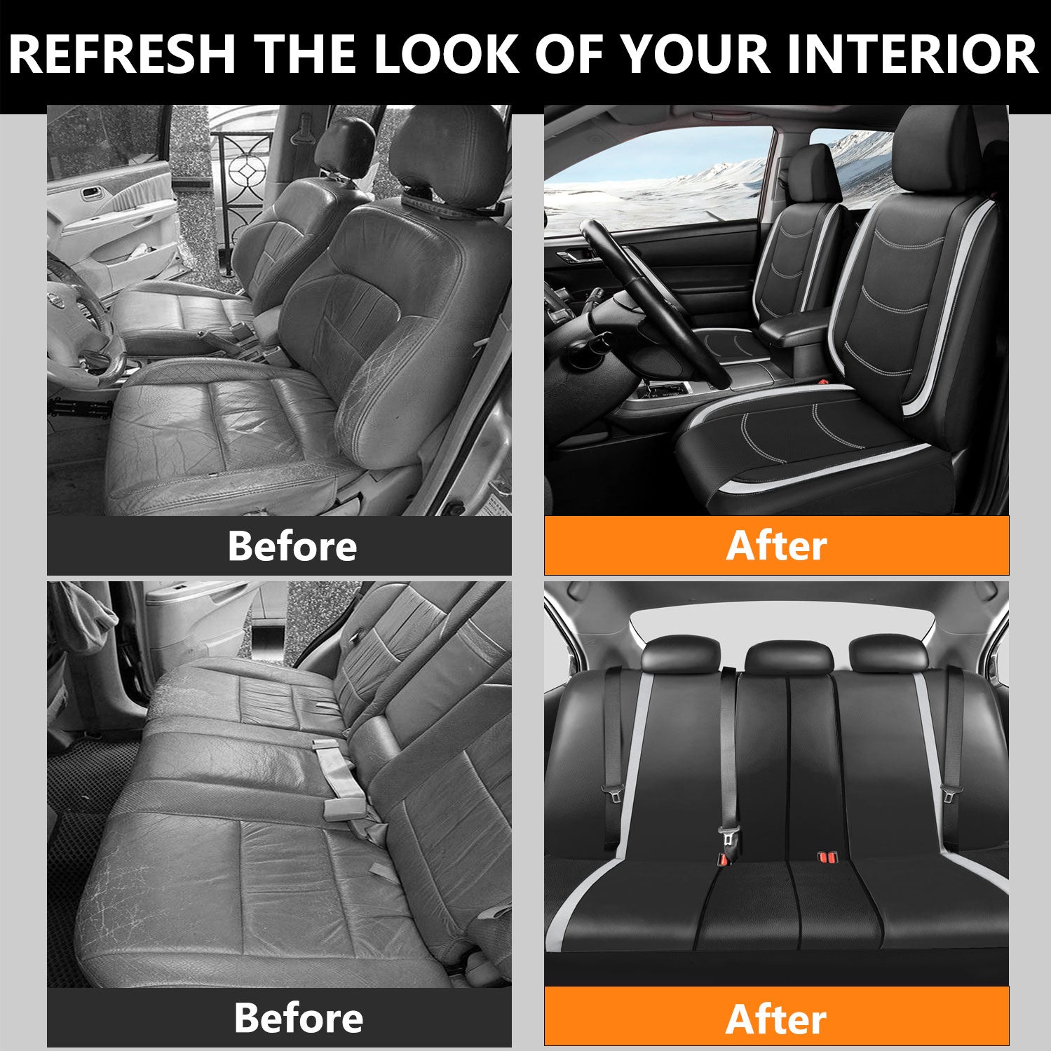 Universal Car Seat Covers Full Set PU Leather & Mesh Material Airbag Compatible, for Sedans SUVs Vans