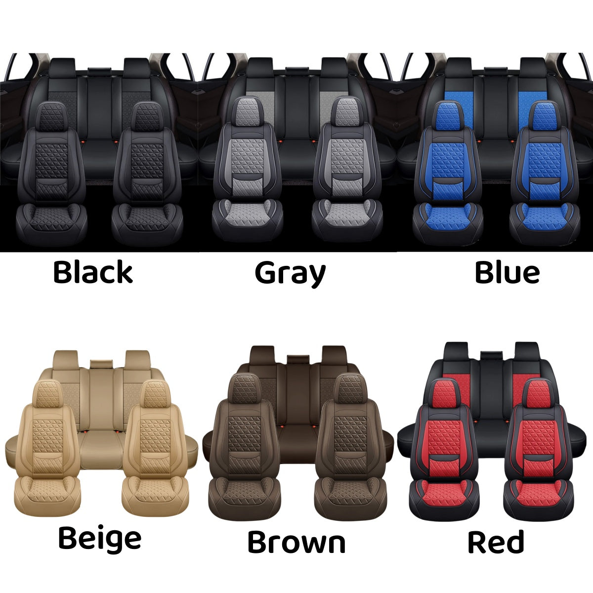 Universal Leather Car Seat Covers Set Airbag Compatible, Premium Faux Leather Water Resistant Automotive Accessories