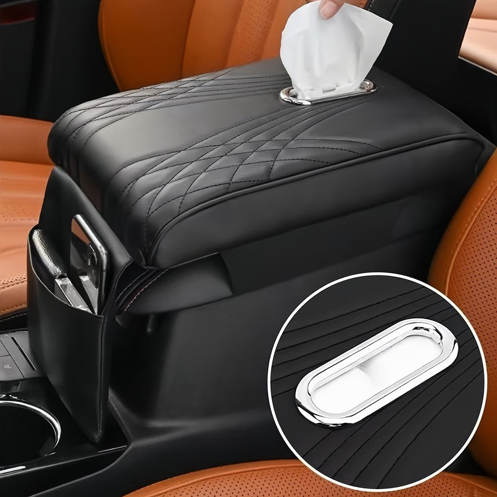 Car Center Console Cover, Armrest Pad with Tissue Box Slot Universal fit