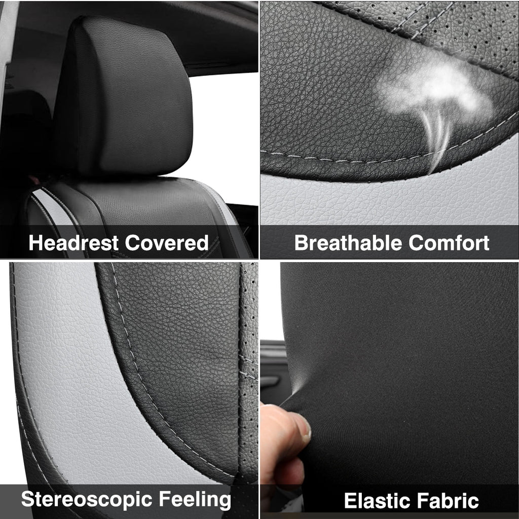 Universal Car Seat Covers Full Set PU Leather & Mesh Material Airbag Compatible, for Sedans SUVs Vans