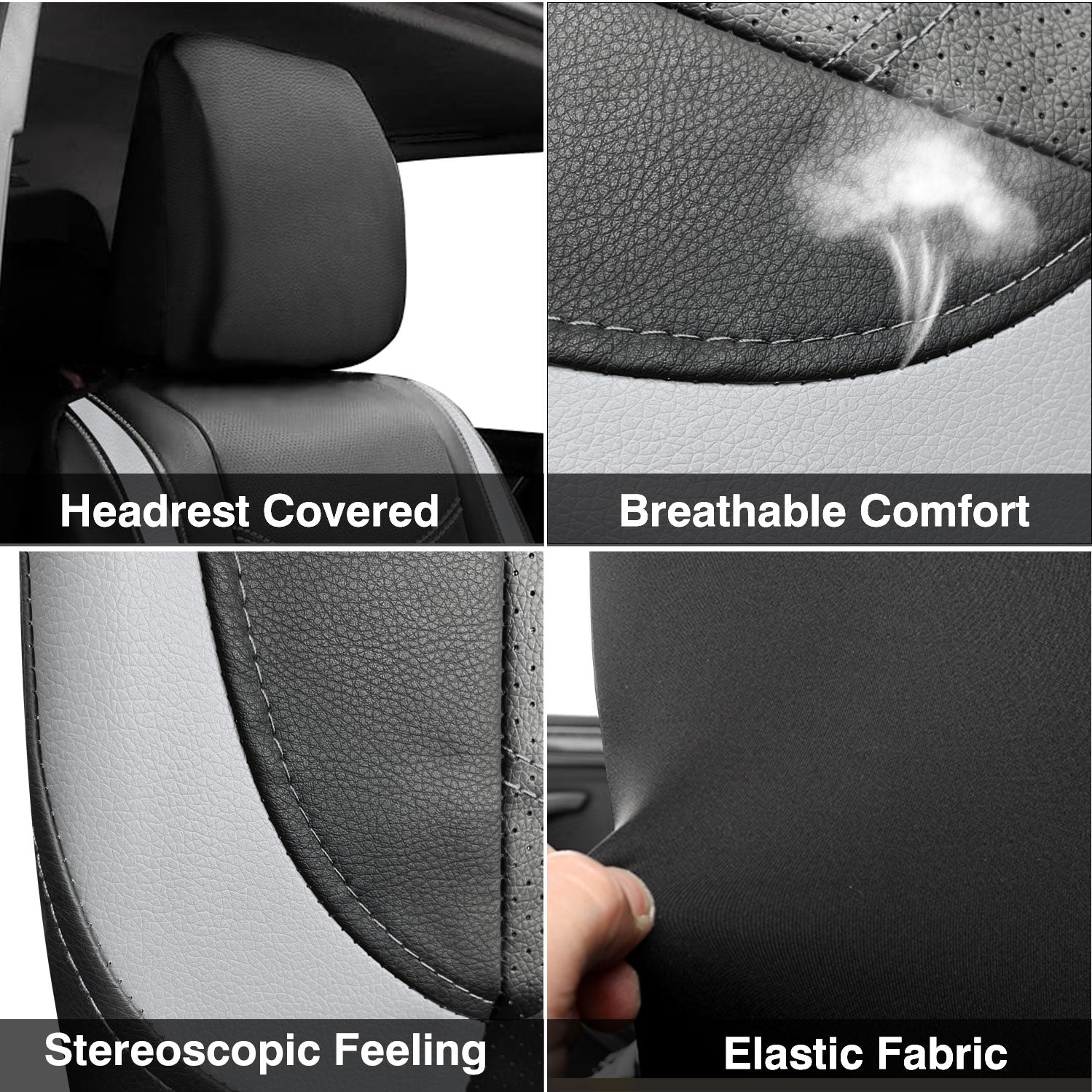 Universal Car Seat Covers Full Set PU Leather & Mesh Material Airbag Compatible, for Sedans SUVs Vans