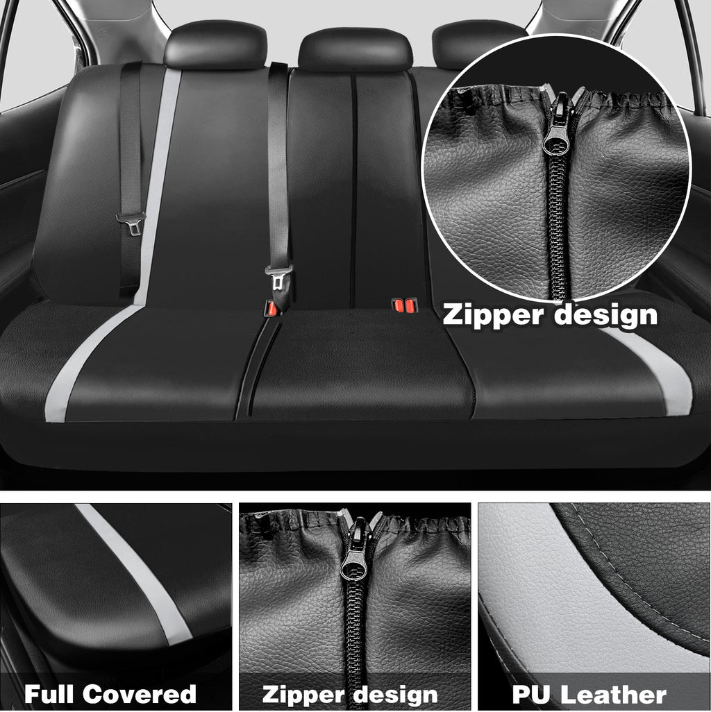 Universal Car Seat Covers Full Set PU Leather & Mesh Material Airbag Compatible, for Sedans SUVs Vans