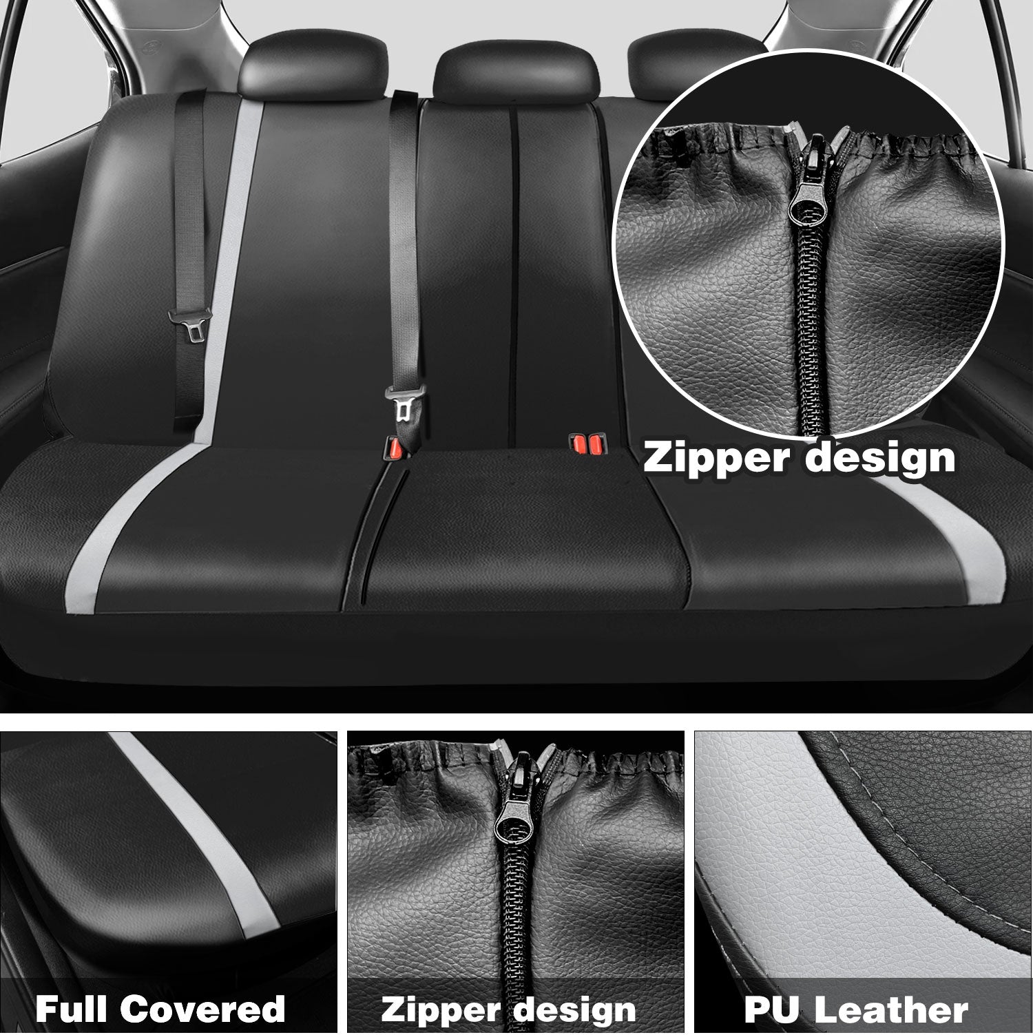 Universal Car Seat Covers Full Set PU Leather & Mesh Material Airbag Compatible, for Sedans SUVs Vans