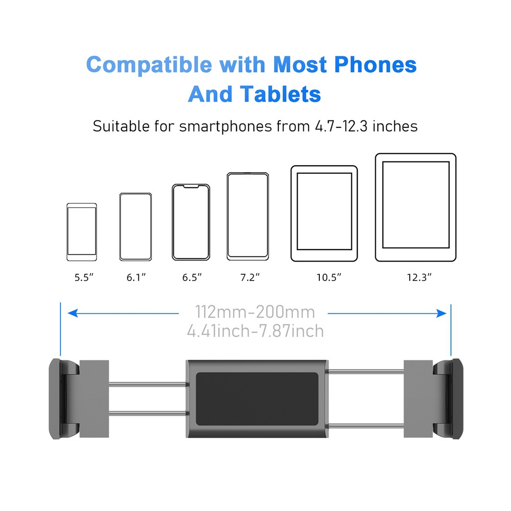 Tablet Holder for Car Headrest, Adjustable Phone Mount for Car Back Seat,Secure and Stable, Suitable for 5-12.9 inches Devices, Adjustable Distance,Viewing Angle,Rotating Screen