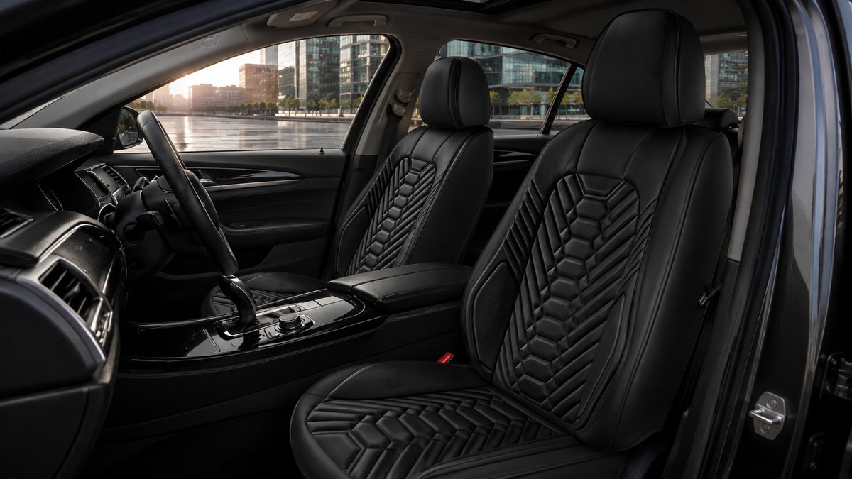Classic Black Foneso car seat covers installed in vehicle interior