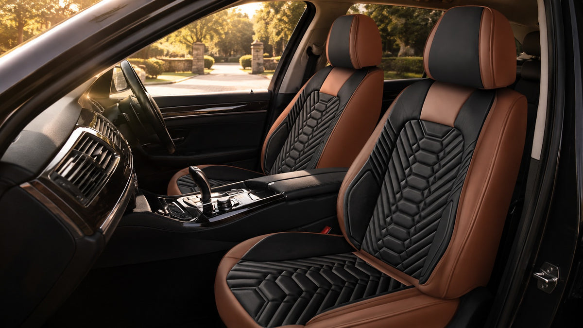 Warm Brown Foneso car seat covers installed in vehicle interior