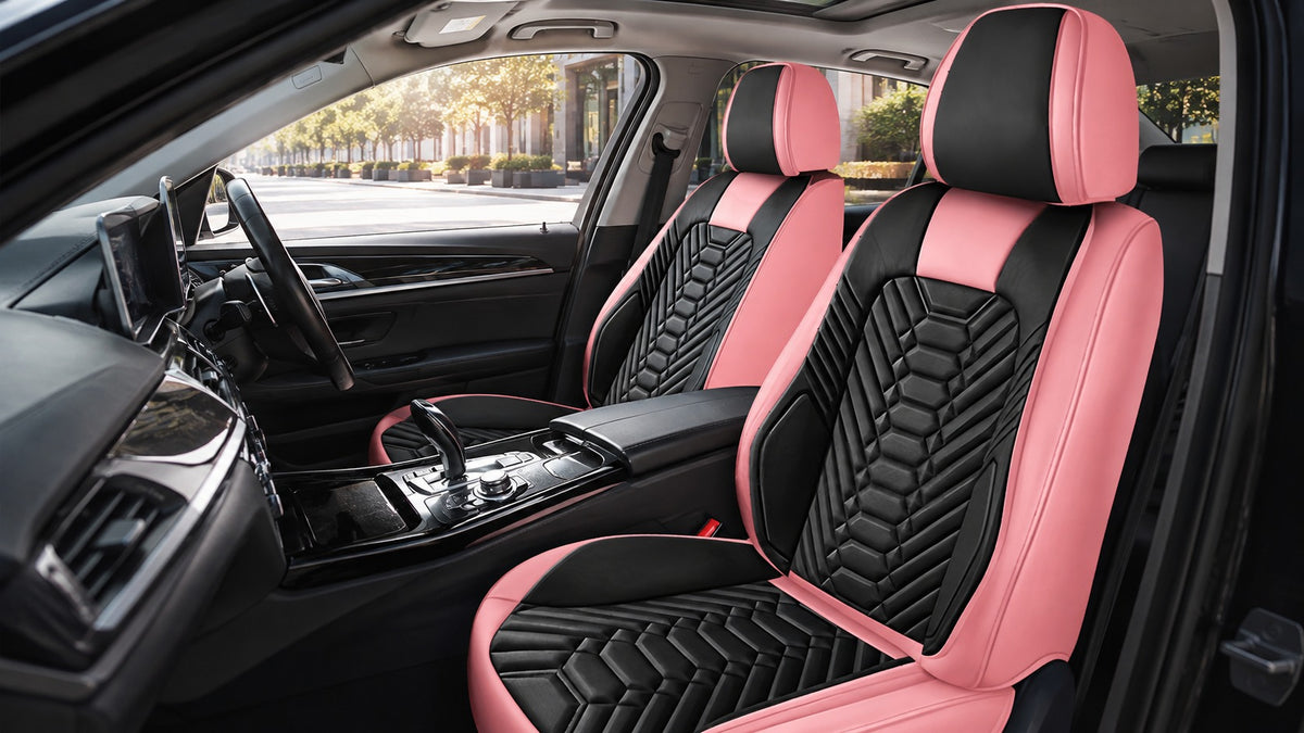 Soft Pink Foneso car seat covers installed in vehicle interior
