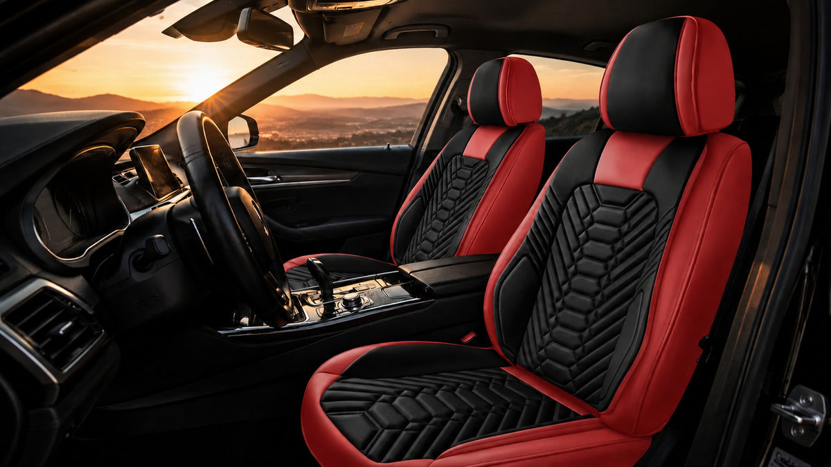 Bold Red Foneso car seat covers installed in vehicle interior