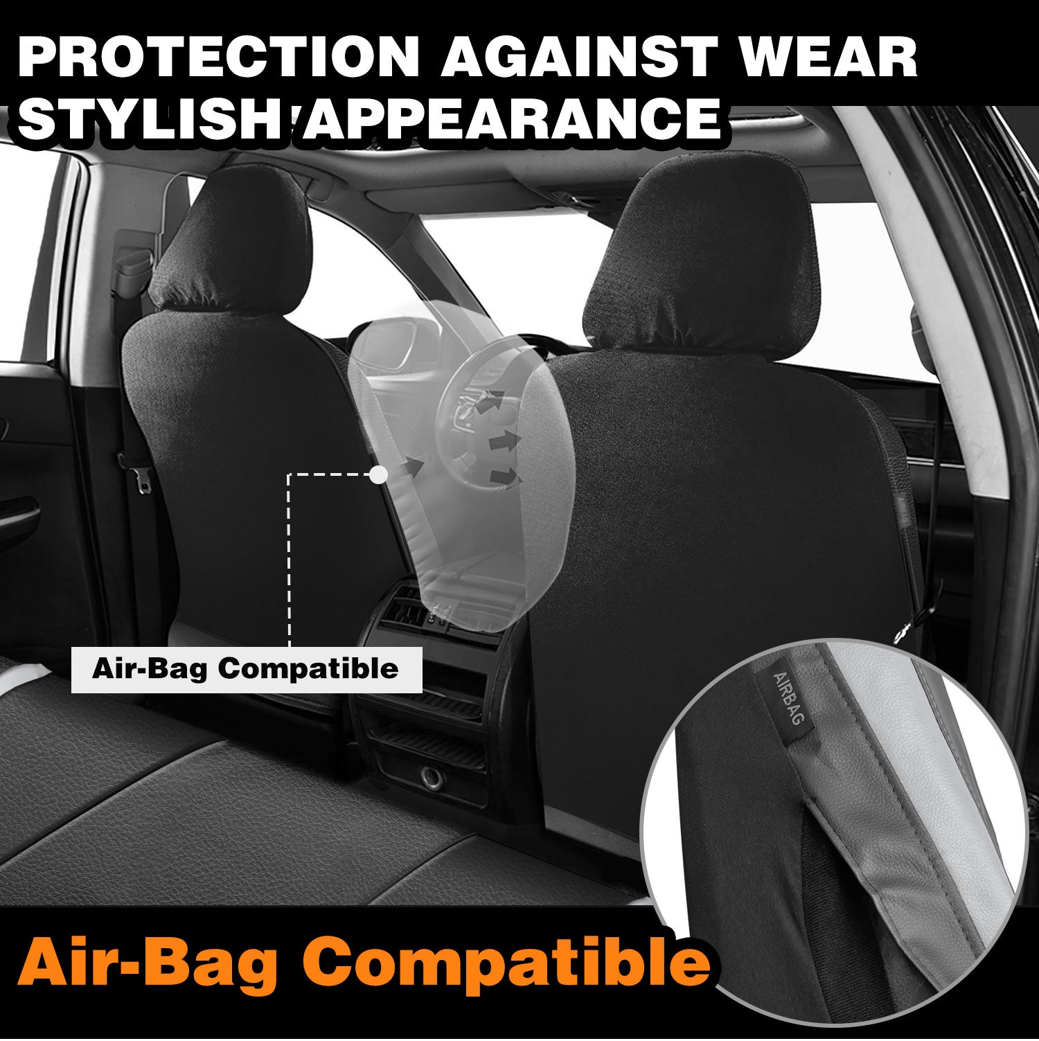 Universal Car Seat Covers Full Set PU Leather & Mesh Material Airbag Compatible, for Sedans SUVs Vans