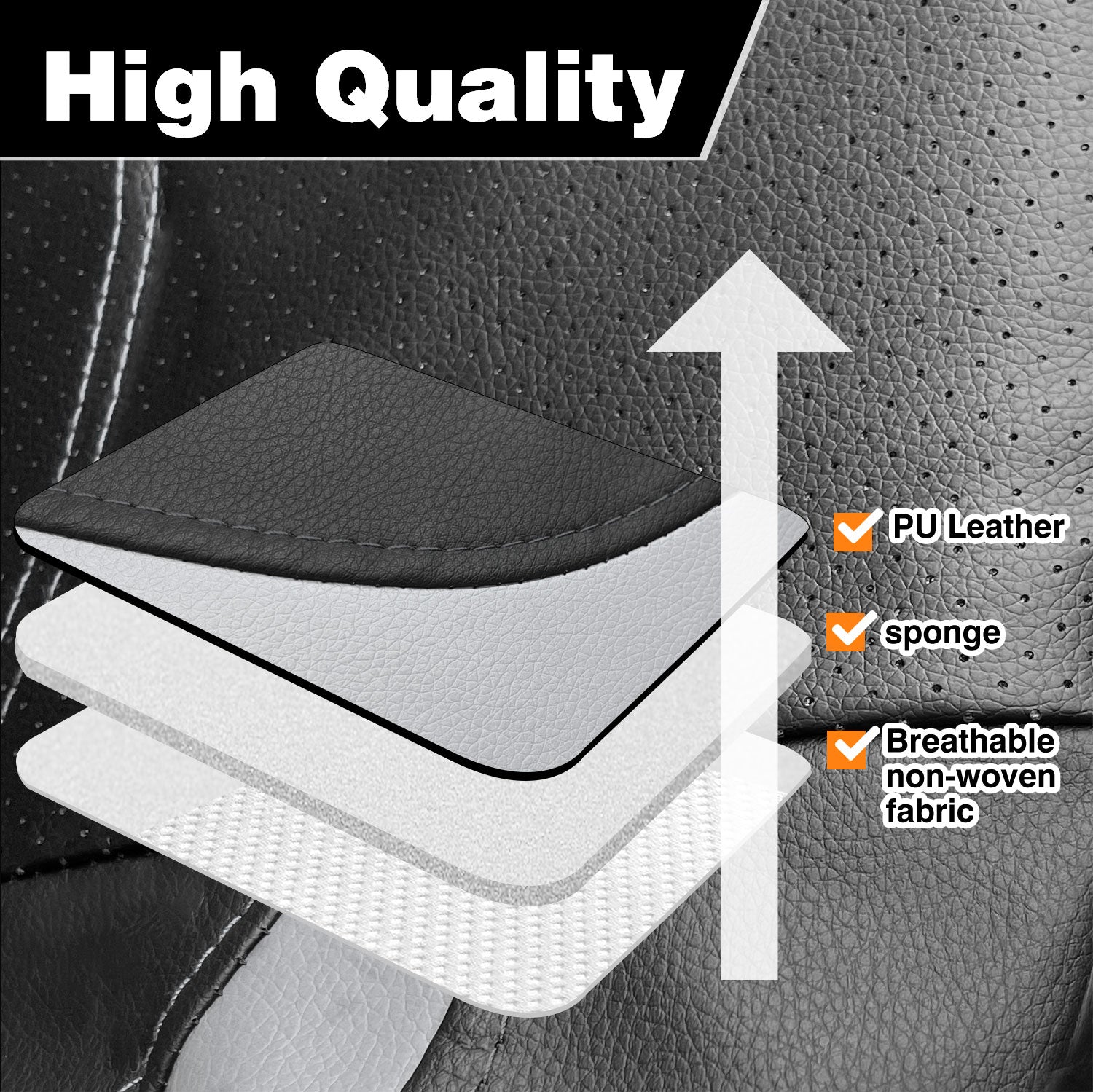 Universal Car Seat Covers Full Set PU Leather & Mesh Material Airbag Compatible, for Sedans SUVs Vans