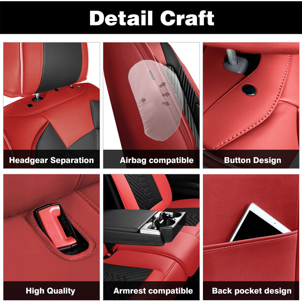 Universal Leather Car Seat Covers Full Set 5 Seats, Airbag Compatible, Breathable Automotive Accessories for Sedans Cars