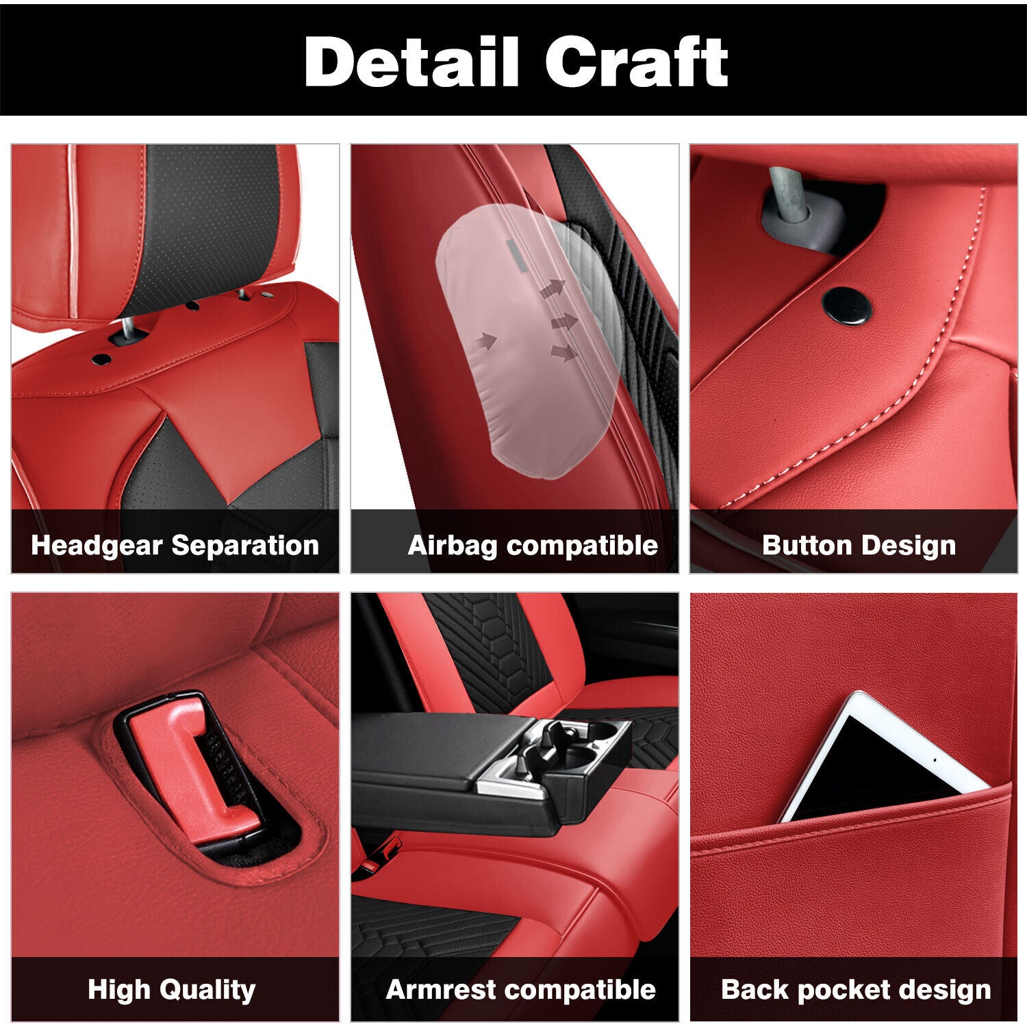 Universal Leather Car Seat Covers Full Set 5 Seats, Airbag Compatible, Breathable Automotive Accessories for Sedans Cars