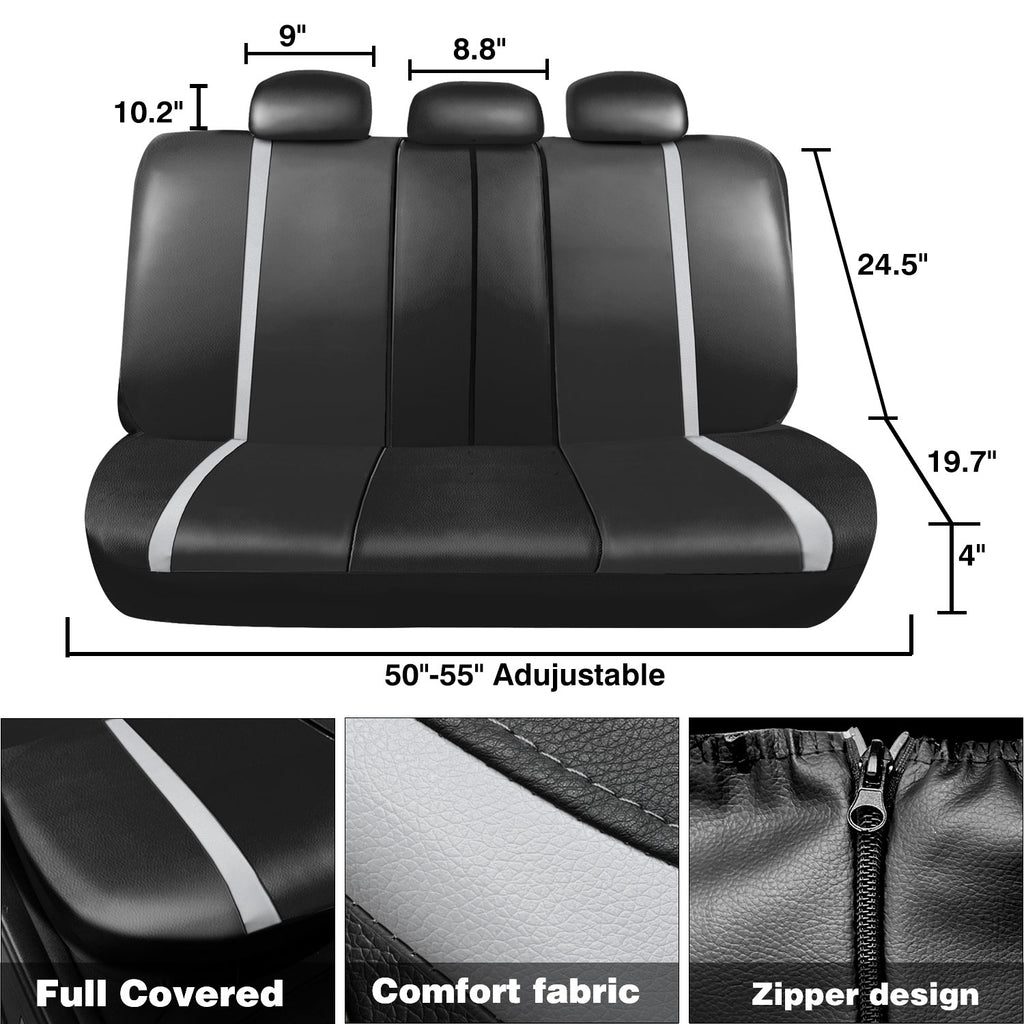 Universal Car Seat Covers Full Set PU Leather & Mesh Material Airbag Compatible, for Sedans SUVs Vans