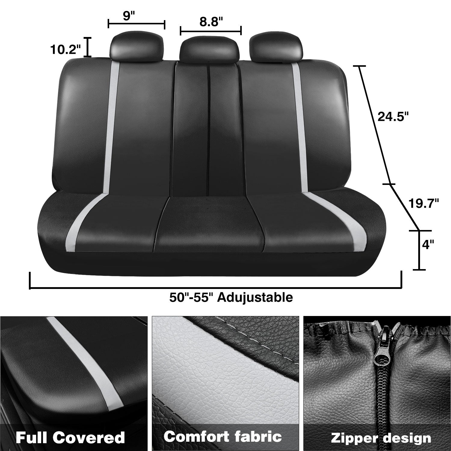 Universal Car Seat Covers Full Set PU Leather & Mesh Material Airbag Compatible, for Sedans SUVs Vans